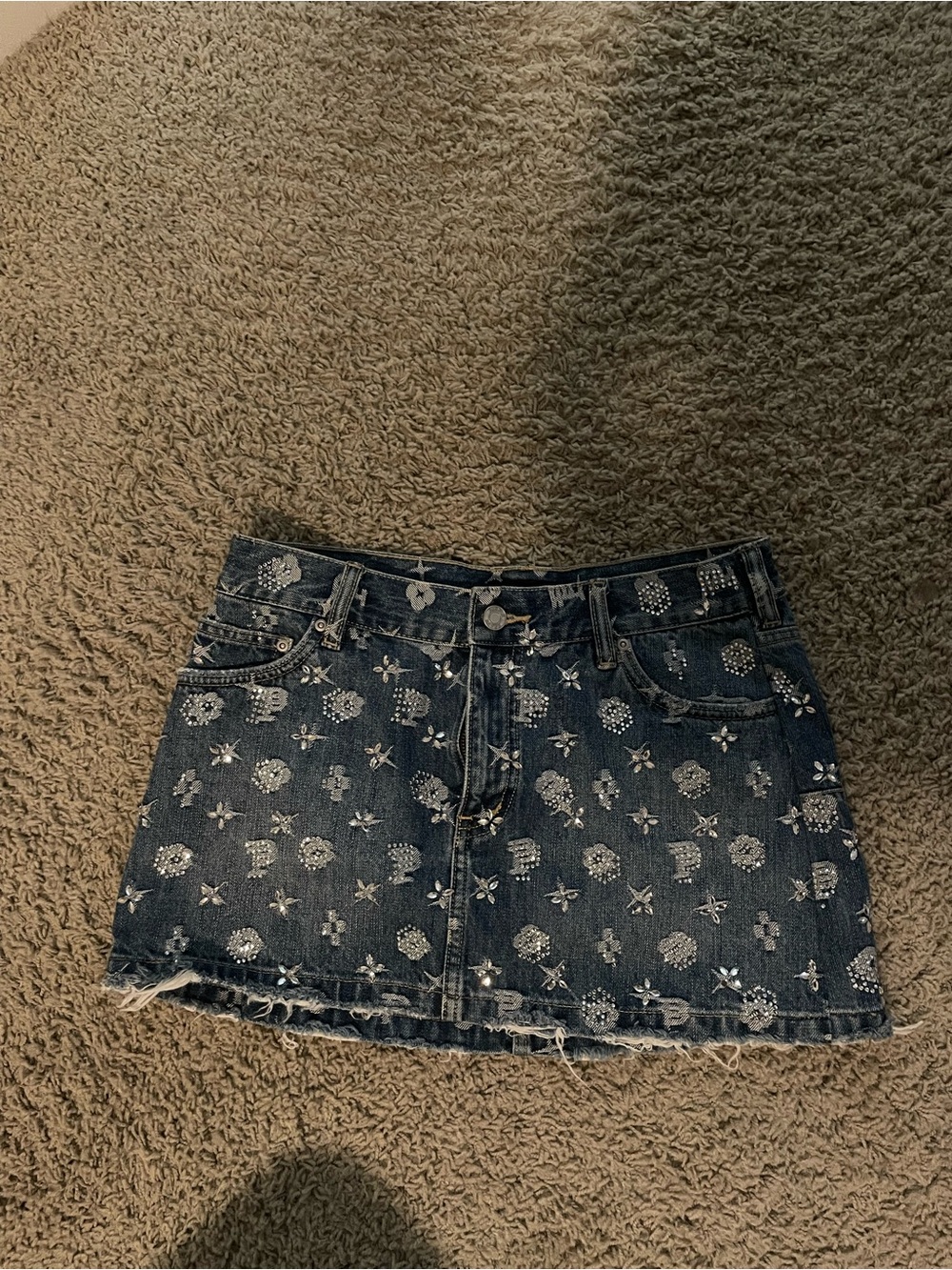 PURPLE BRAND Mid Indigo Denim Mini Skirt with Silver Bling - Picture 3 of 7